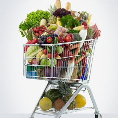 shopping cart full of produce