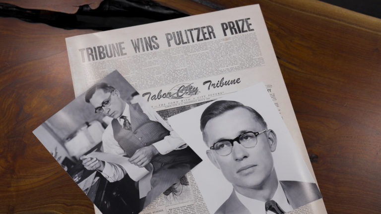 Old news headline showing Pulizer prize winner